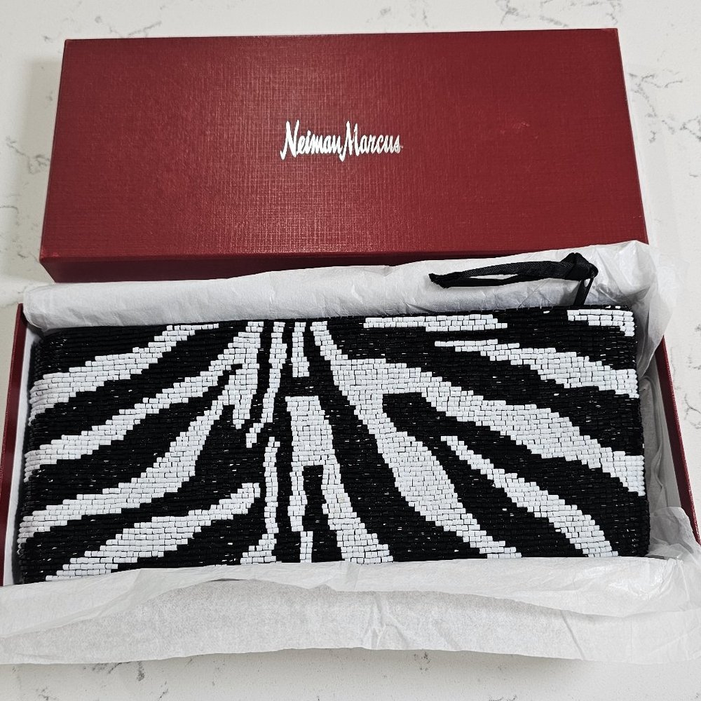 Neiman Marcus Beaded Zebra Evening Clutch